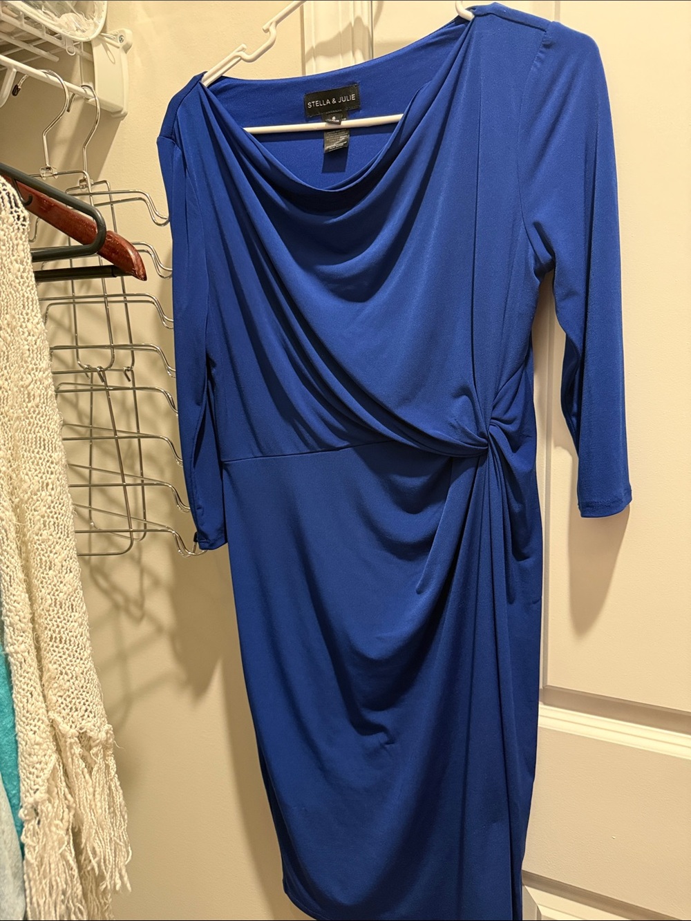 Stella & Julie Royal Blue Draped Midi Dress with Side Knot